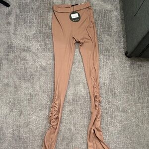 White Fox Boutique Ribbed Flare Leggings - Chocolate Brown